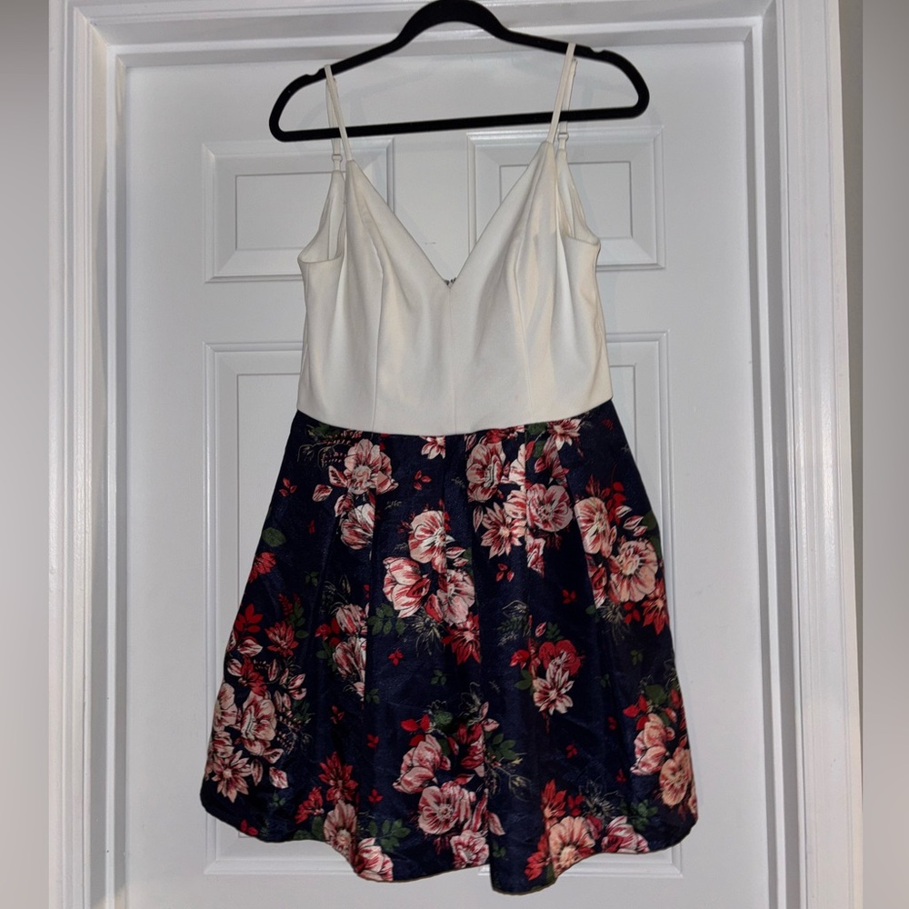 White and Blue Floral Semi Formal Dress